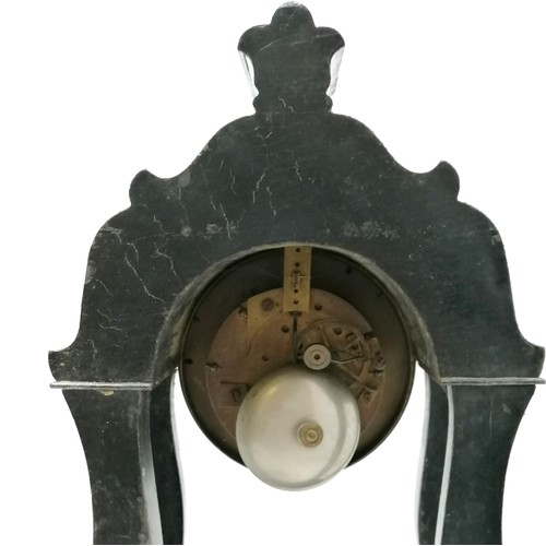 15 - Antique French ebonised portico clock with boule work to case & bell strike - 49cm high & runs ~ has... 