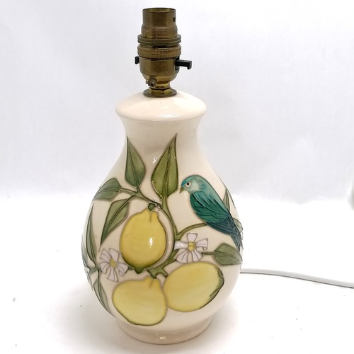 90 - Moorcroft lamp - Lemon tree (with birds) by Sally Tuffin ~ 26cm high & has some crazing to glaze oth... 