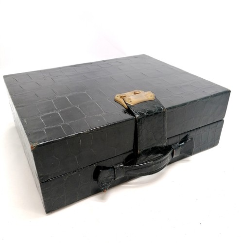 100 - Antique black crocodile travel case (26cm x 32cm x 11cm) with matching jewellery box with a press st... 