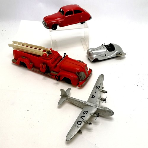 137 - 3 x mechanical toys ~ Chad Valley red car, Schuco, Saunders fire engine (34cm long) t/w Dinky Shetla... 