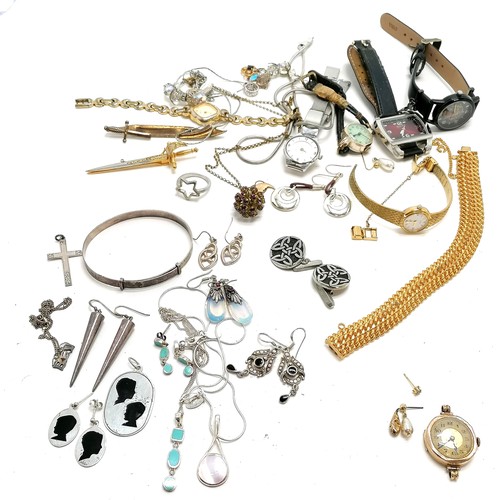 193 - Qty of jewellery inc silver (50g total weight), 9ct gold cased ladies watch (total weight 14g inc sq... 