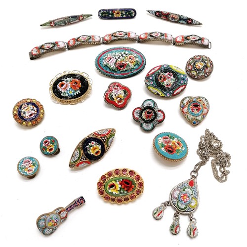206 - Collection of micro mosaic jewellery - mostly brooches inc musical instrument etc