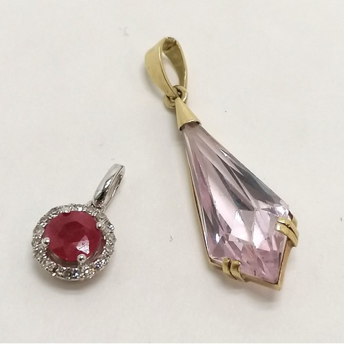 294 - 9ct marked ruby & diamond pendant t/w pale amethyst gold mounted drop pendant - total weight 2.2g