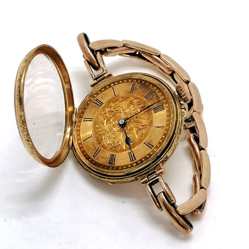 393 - 18ct gold outer cased converted pocket watch (35mm case) by DF&C to wristwatch on a later 9ct rose g... 