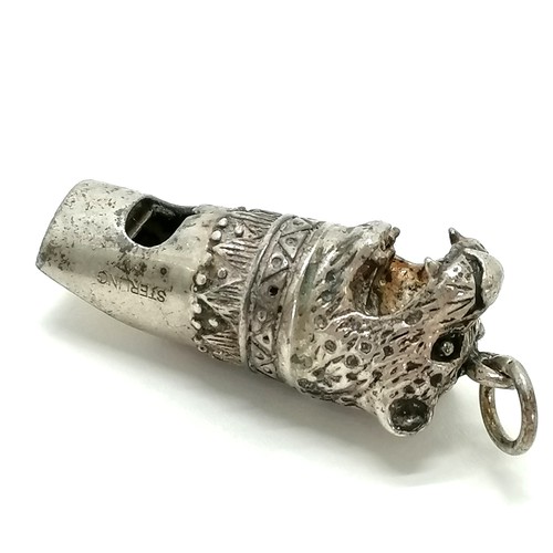 397 - Novelty sterling silver leopard head whistle - 12.4g & 4cm
