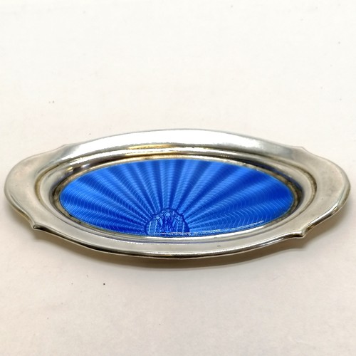440 - Silver oval tray with blue guilloche enamel to centre by Wilson & Gill - 14.5cm x 7.5cm with loaded ... 
