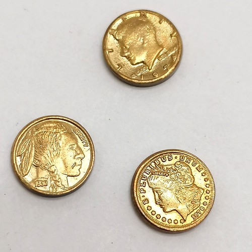 535 - USA 3 x miniature tokens made in 1970's recession to illustrate the shrinking value of the dollar