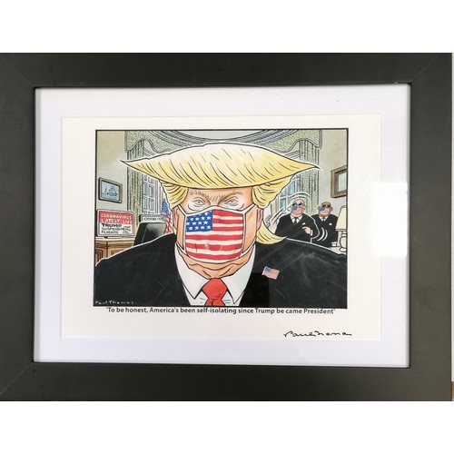 563 - Framed Donald Trump picture signed by Paul Thomas - 41cm x 32cm