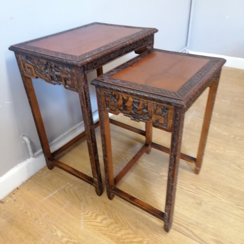 609 - Chinese carved nest of two tables in good used condition Largest 50cm x 37cm x 64cm high