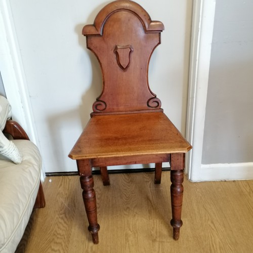 612 - Antique carved mahogany shield back hall chair 89cm high