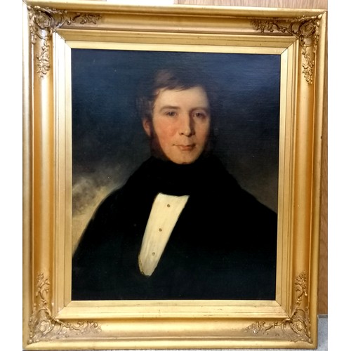 655 - Antique framed oil painting on canvas of a gentleman - 65cm x 75cm ~ has been relined