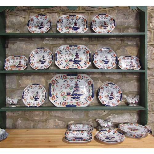 1001 - A collection of 19th century Real Stone China dinnerwares with chinoiserie style decoration comprisi... 