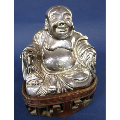 1301 - Good quality Chinese silver hollow cast Buddha with Chinese hallmarks to base, 10 cm high, 7 oz appr... 