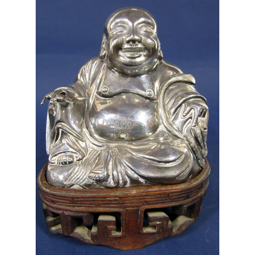 1301 - Good quality Chinese silver hollow cast Buddha with Chinese hallmarks to base, 10 cm high, 7 oz appr... 