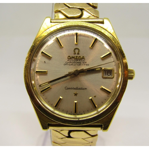 1509 - Gents 18ct Omega constellation automatic Chronometer gents wristwatch, the champagne dial with baton... 
