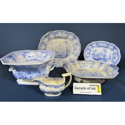 1 - A quantity of early 19th century blue and white printed wares showing Indian scenes including three ... 