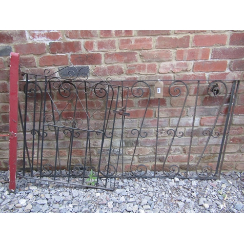 1539 - A reclaimed section of iron work railing with repeating scroll work panels 163 cm long x 81 cm high,... 