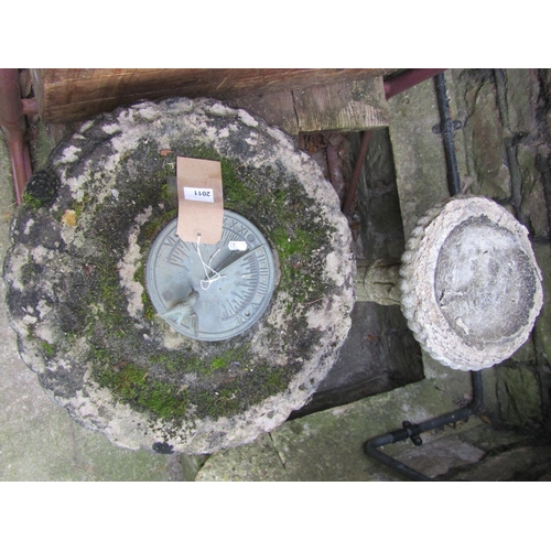 2011 - A reclaimed three sectional garden bird bath and combined sun dial, the top 50 cm in diameter x 68 c... 