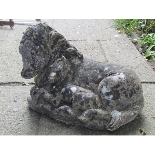 2008 - A reclaimed garden ornament in the form of a recumbent mare and foal (af), approx 45 cm long x 32 cm... 