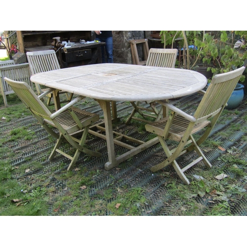 2055 - A Made On Earth weathered teak D end extending garden table with slatted top and additional bi-fold ... 