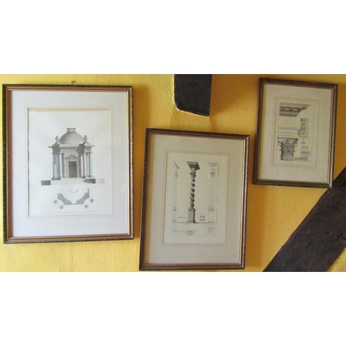 164 - Seven contemporary engravings of architectural features, urns, etc, all in antiqued gilt frames
