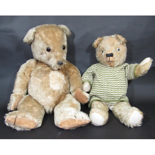 36 - 2 mid 20th century teddy bears including a large bear probably by Chiltern with jointed body, glass ... 