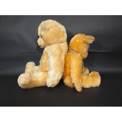 38 - 2 large teddy bears, both with jointed body, golden fur, glass eyes and stitched nose and mouth. Lar... 