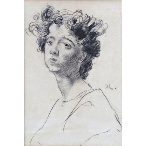 26 - Augustus John (1878-1961) - Bust portrait of a girl, signed, charcoal on paper, 27 x 18cm, framed