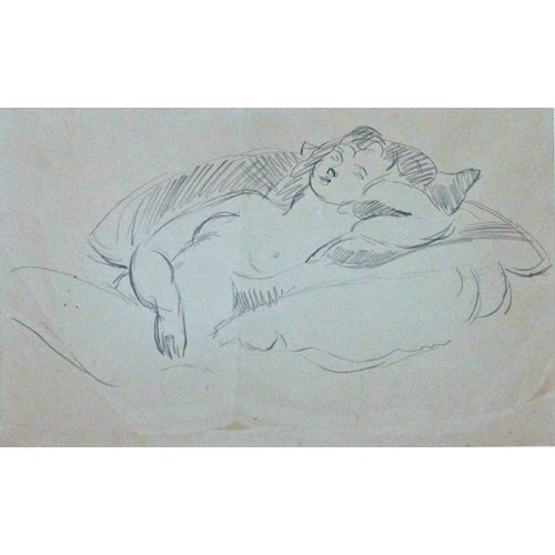 34 - Sir Matthew Smith (1879-1959) - Reclining nude, unsigned, work in graphite on paper, 30 x 51cm, with... 
