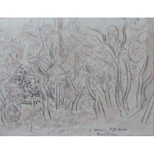 83 - Raoul Dufy (1877-1953) - 'Village Dans Les Arbres', signed, dedicated to MPJ Zacks, graphite on pape... 