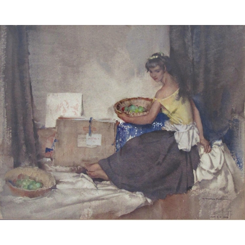 40 - William Russell Flint (1880-1969) - 'Girl with Green Apples', signed, dated 1960, Frost & Reed and F... 