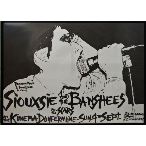 51 - Vintage Siouxsie and The Banshees tour poster, at The Kinema, Dumfermline, 84 x 118cm, framed