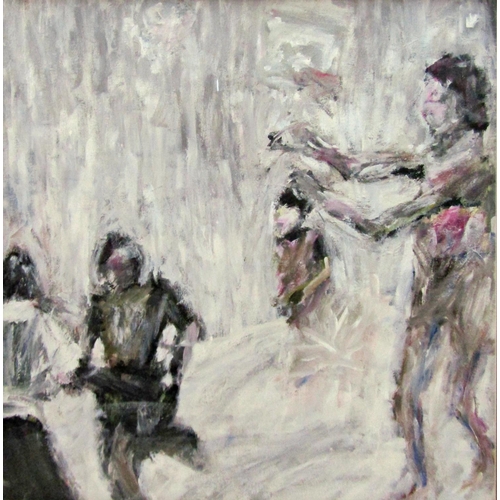84 - 20th century school - Figural study, indistinctly signed, oil on canvas laid onto board, 75 x 75cm, ... 