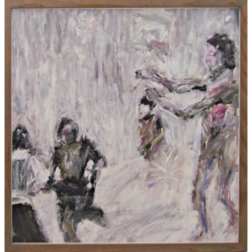 84 - 20th century school - Figural study, indistinctly signed, oil on canvas laid onto board, 75 x 75cm, ... 