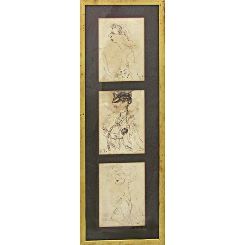 35 - Feliks Topolski (1907-1989) - Three bust portraits, monogrammed FT, pen and ink sketches, each 16 x ... 