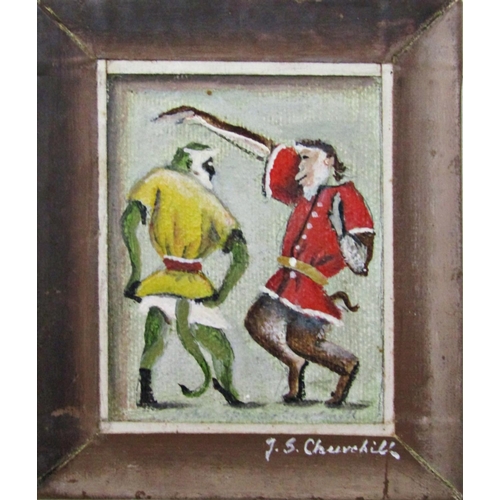 52 - John Spencer Churchill (1909-1992) - 'A Green Monkey and a Pigtail Monkey Dancing', signed, signed a... 