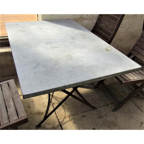 58 - A vintage style café table, the rectangular top zinc lined, 120cm x 80cm, raised on an ironwork base