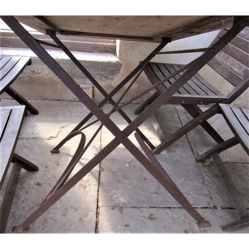 61 - A vintage style café table, the rectangular top zinc lined, 120cm x 80cm, raised on an ironwork base