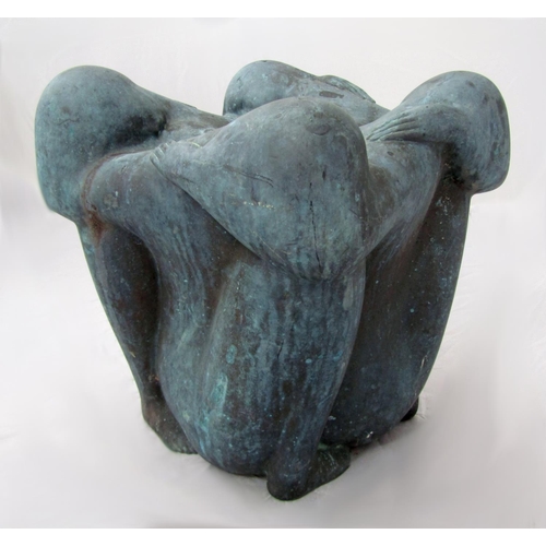 167 - M* Jomanic? - Patinated hollow bronze study of four over lapping nude figures, 33cm high x 31cm wide