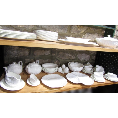 1002 - A quantity of Coalport countryware leaf moulded white glazed wares comprising two handled tureen and... 