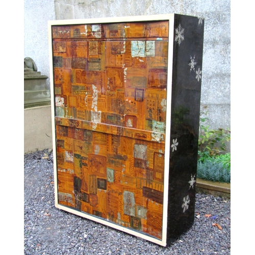 236 - Exceptional continental lacquered secretaire abbatant, the front lacquered with abstract block decor... 