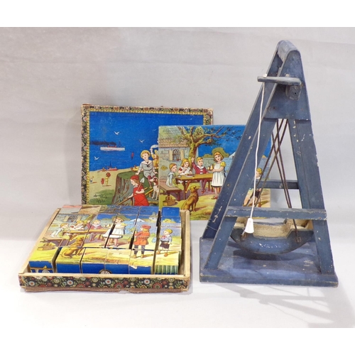 558 - Bespoke scale model of a boat swing together with a further vintage block puzzle (2)