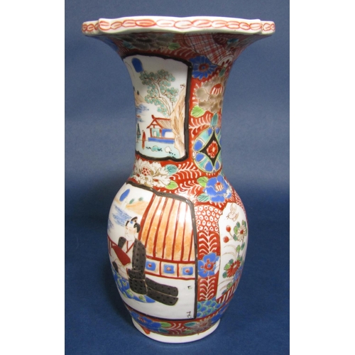 1060 - A late 19th century oriental vase with flared neck and polychrome painted figure and floral decorati... 