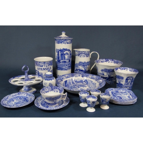 1009 - A collection of Copeland Spode Italian pattern blue and white printed wares including a six egg stan... 