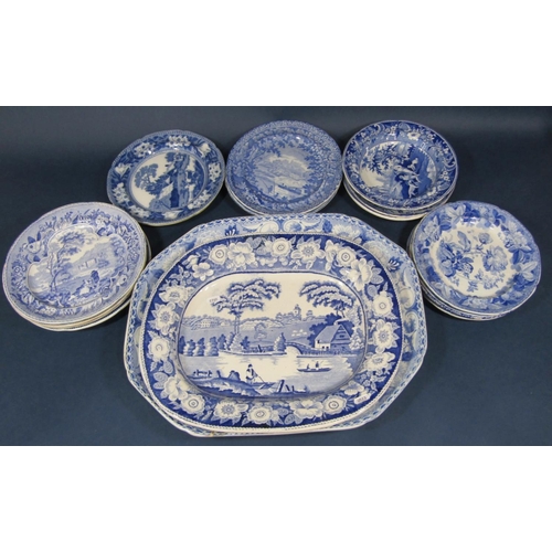 1012 - An interesting collection of mainly early 19th century blue and white printed ceramics including ova... 
