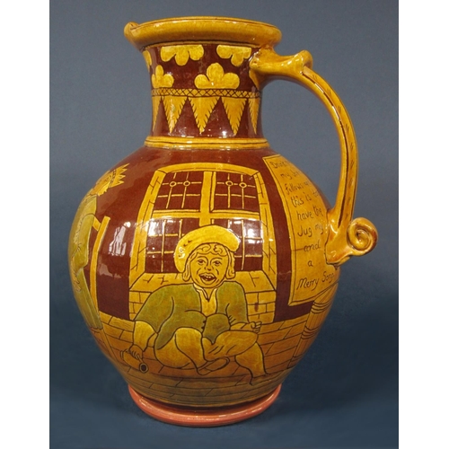 1016 - John Pollex (British B.1941) - Substantial studio pottery ale jug in the 18th century manner with pa... 