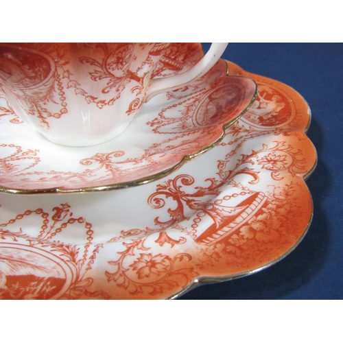1028 - A collection of Foley China teawares in an orange colourway registered number 272764 comprising cake... 