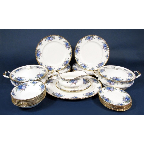 1041 - A collection of Royal Albert Moonlight Rose pattern dinnerwares comprising a pair of two handled tur... 