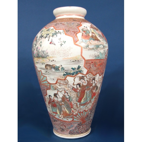 1047 - A late 19th century Satsuma vase with polychrome painted and gilded decoration of male and female ch... 