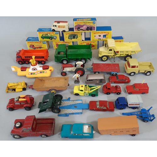 17 - Collection of vintage model vehicles including boxed Matchbox nos 10, 34, 22, 23, 55, 64, 70 and 'Su... 